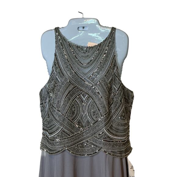 Betsy & Adam Metallic Beaded Chiffon Long Evening Gown Grey Women Size 16 NWT - Picture 3 of 13